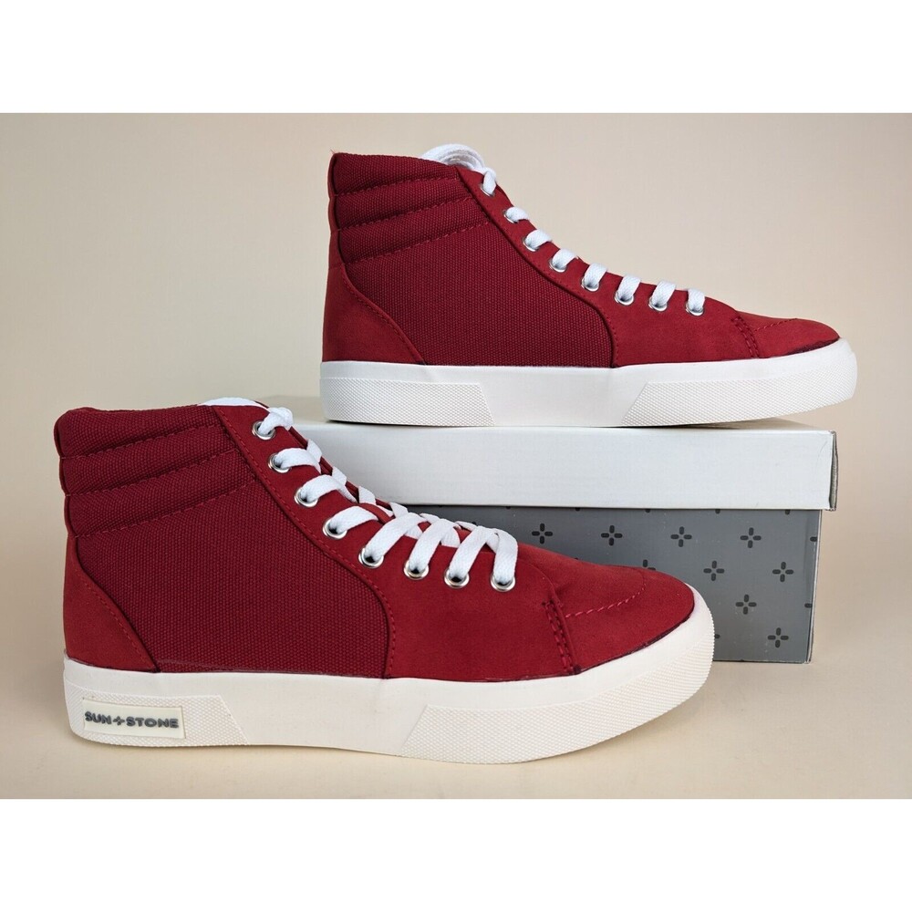 Sun + Stone Jett High Top Sneakers Mens 7 M Red Canvas Casual Shoes NWB